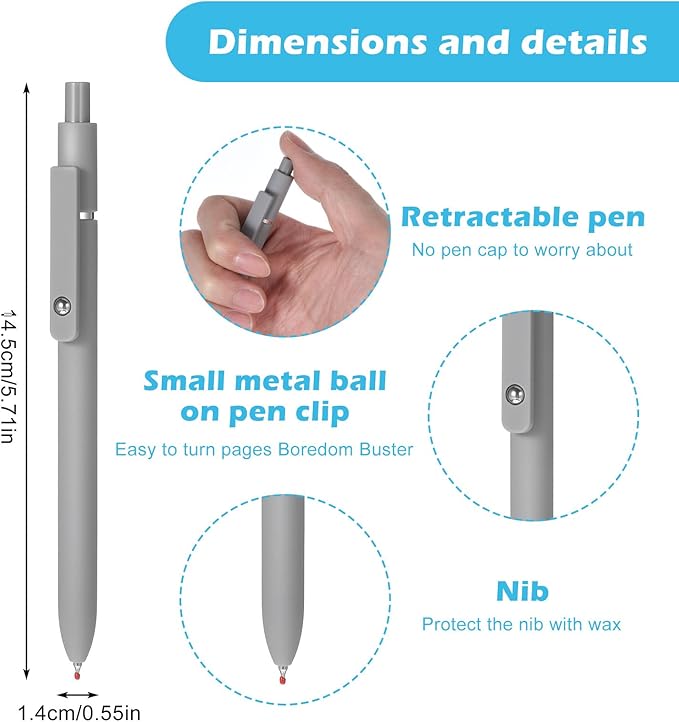 6 Pcs Gel Pens 0.5mm Quick Dry Black Ink Fine Point Smooth Writing Pen, Quick Dry Pens For Journaling, School Supplies Gifts for Men Women Journaling, Black/Gray/White