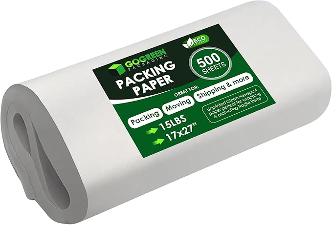 Eco Friendly - Newsprint Packing Paper Sheets for Moving - 500 Newsprint Paper Sheets for packing supplies -15 lb - 17" x 27" Moving Supplies Packing paper for Dishes and Glasses - Made in USA
