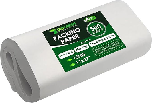 Eco Friendly - Newsprint Packing Paper Sheets for Moving - 500 Newsprint Paper Sheets for packing supplies -15 lb - 17" x 27" Moving Supplies Packing paper for Dishes and Glasses - Made in USA