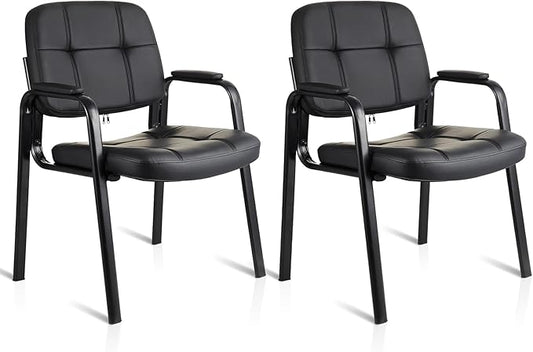 CLATINA Waiting Room Guest Chair with Bonded Leather Padded Arm Rest for Office Reception and Conference Desk Black 2 Pack