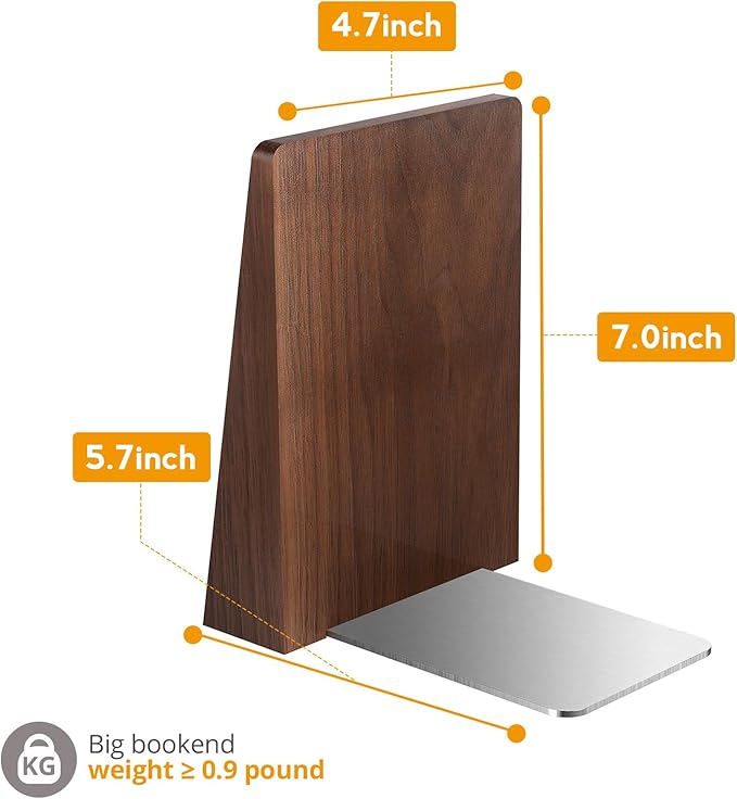 Walnut Book Ends Heavy Duty Handmade Book Ends for Shelves Decorative Bookends to Hold Heavy Books (Black Walnut Wood Large)