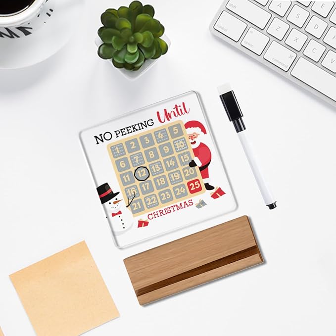 Funny Christmas Decorations,Christmas Countdown Calendar Decor, Funny Desk Decor,Wipeable Acrylic Sign Gifts for Friend Men Women with Wood Stand 4 X 4 Inch