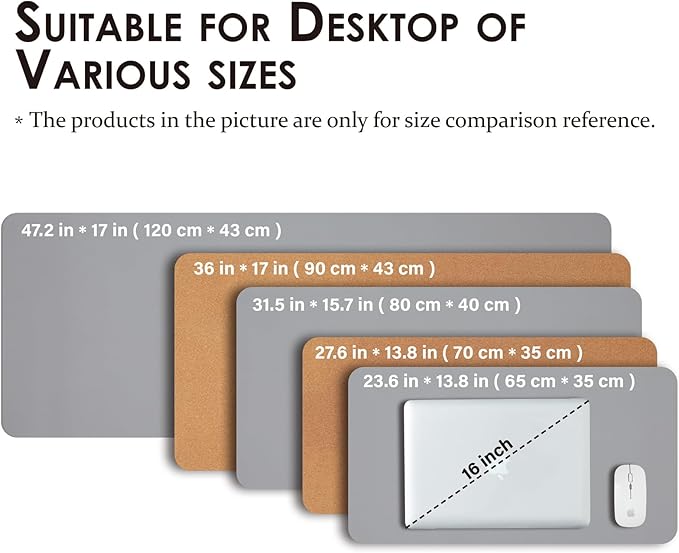 Cork Desk Mat - Dual-Sided Desk Pad for Office and Home - Desk Organization and Accessories - Ideal for Large Mouse Pad and Desk Mats on Top of Desks(Gray,80cmx 40cm)