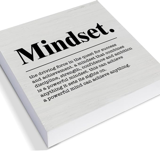 Inspirational Sign Mindset Definition Wooden Sign Home Office Decor 5 X 5 Inches Motivational Mindset Wood Block Signs for Desk Shelf Table