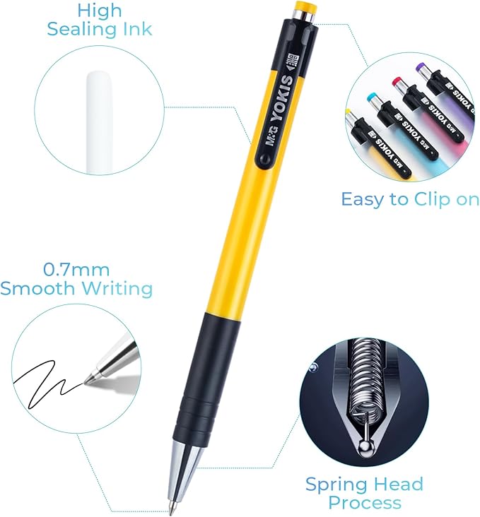 M&G 8 Pcs Retractable Ballpoint Pens, 0.7mm Medium Point Black Ink Ballpoint Pens Smooth Writing Large Capacity Pens for School & Office
