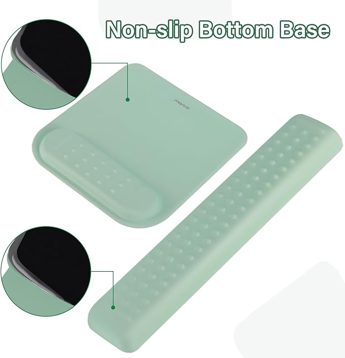 MOSISO Computer Keyboard Stand&Wrist Rest Support for Keyboard &Mouse Pad Set, Ergonomic Massage Wrist Rest Set, Easy Typing Working Acrylic Clear Stand for Office Home, Antique Green