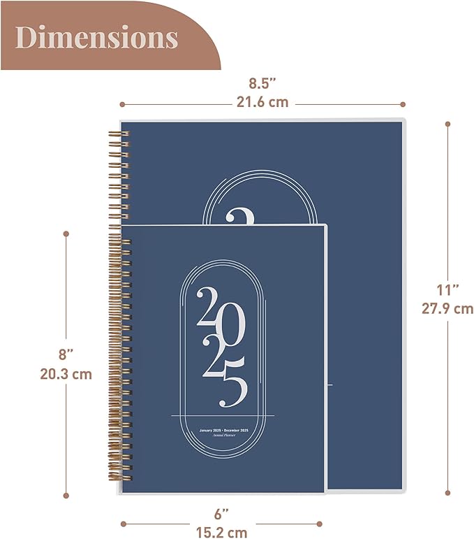 Rileys 2025 Weekly Planner - Annual Weekly & Monthly Agenda Planner, Jan - Dec 2025, Flexible Cover, Notes Pages, Twin-Wire Binding (8.5 x 11-Inches, Blue)