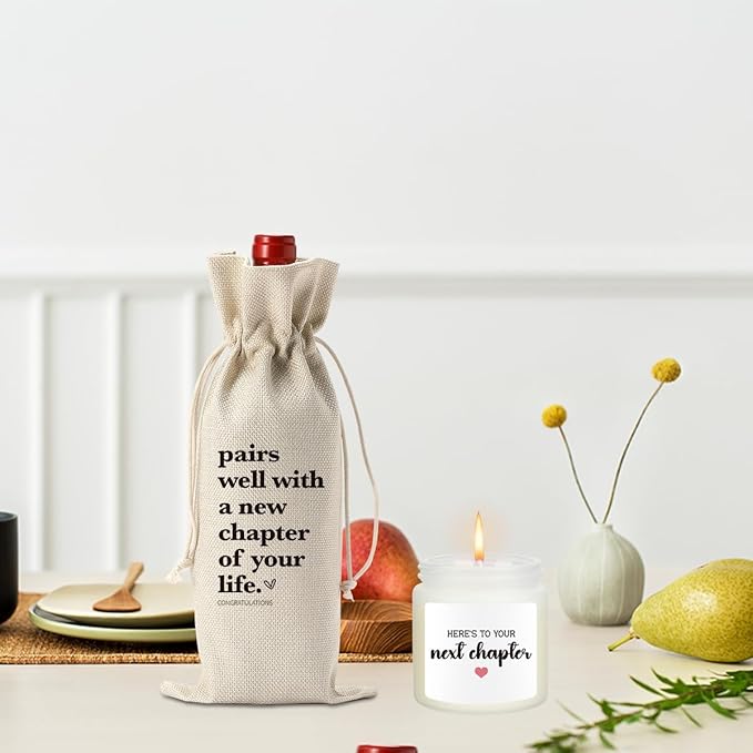 New Chapter Wine Bag Scented Candles Set New Beginnings Gifts for Women Men Farewell Gifts for Friends Going Away Gifts for Coworkers Women Men Moving Away Gifts for Friends New Teacher Gifts