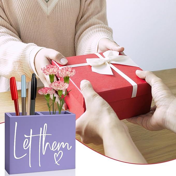 Purple Let Them Office Room Decor for Women Men HR Manager Coworker Friend Employee Wooden Pencil Holder Boss Day Gifts Funny Office Accessories Desk Decor