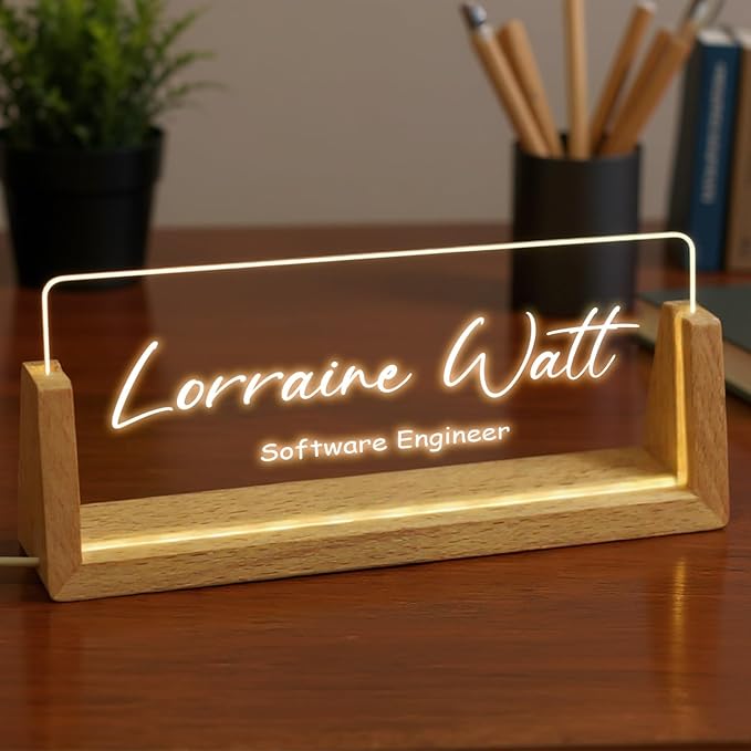 Custom Desk Name Plate,Light Up Acrylic Office Sign, Personalized Gift for Boss Coworker Teacher, Employee Appreciation Award, Home Office Decor