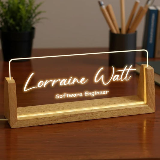 Custom Desk Name Plate,Light Up Acrylic Office Sign, Personalized Gift for Boss Coworker Teacher, Employee Appreciation Award, Home Office Decor