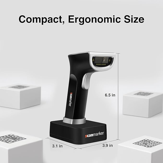 Scanmarker 1D/2D Wireless Barcode Scanner – Boost Speed & Accuracy with Bluetooth & 2.4G Modes – Handheld QR Code Scanner with Charging Stand for Easy scanning on Laptop, iOS & Android