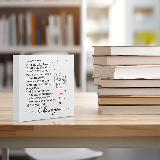 Wedding Gifts Office Supplies Rustic Desk Decor Romantic White Wooden Box Sign Anniversary Marriage Engagement Gifts Farmhouse Wood Plaque for Couples Wife Home Shelf Table Decorations Valentine Day