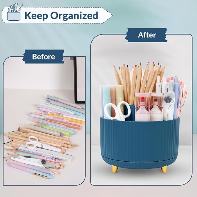 SKYDUE 360 Degree Rotating Desk Organizer, Dual-Purpose Pencil Pen Holder, Rotating Desk Pen Organizer with 5 Slots, Pencil Cup for Office, School, Home