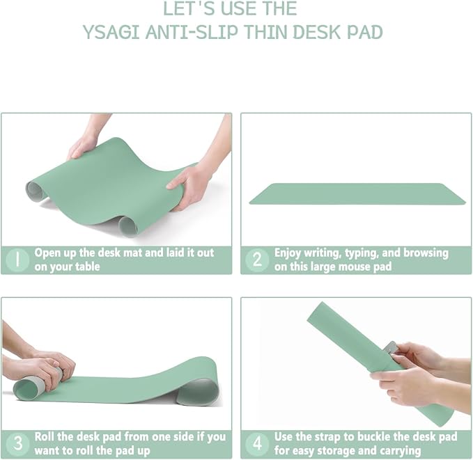 YSAGi Non-Slip Leather Desk Pad L Size, Waterproof Laptop Computer Desk Keyboard Mat, Table Protector Blotter Mat, Large Mouse Pad for Office/Work/Home/Decor(Pale Green, 35.4" x 17")
