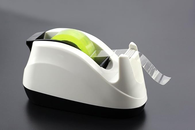 Heavy Base Nonskid Desk Tape Dispenser One-Hand Dispensing (White)