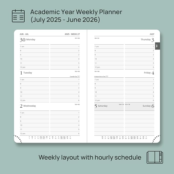 POPRUN Pocket Planner 2025-2026 (Purse Size 4'' x 6.25'') Academic Small Calendar (July 2025 - June 2026) with Hourly Time Slots, 100GSM Thick Papers, Leather Soft Cover - Grey