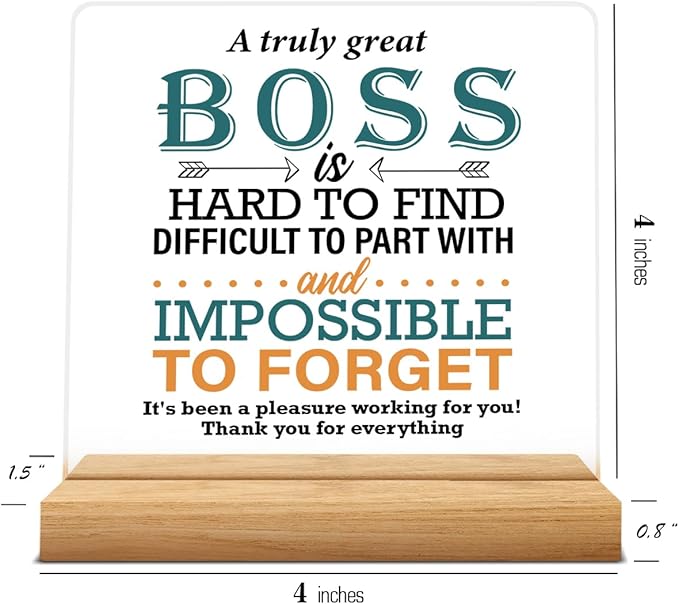 Zauly Best Boss Gifts, Acrylic Desk Sign Decor, 4 x 4 Inches, Modern, White, Brown, Inspirational