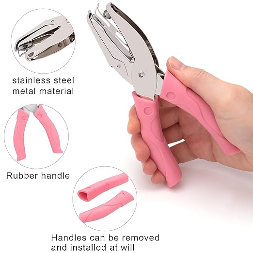 4 Pack Handheld Hole Paper Punch Kit,Single Hole Punch, Heart and Star Hole Punch, Rubber Handled