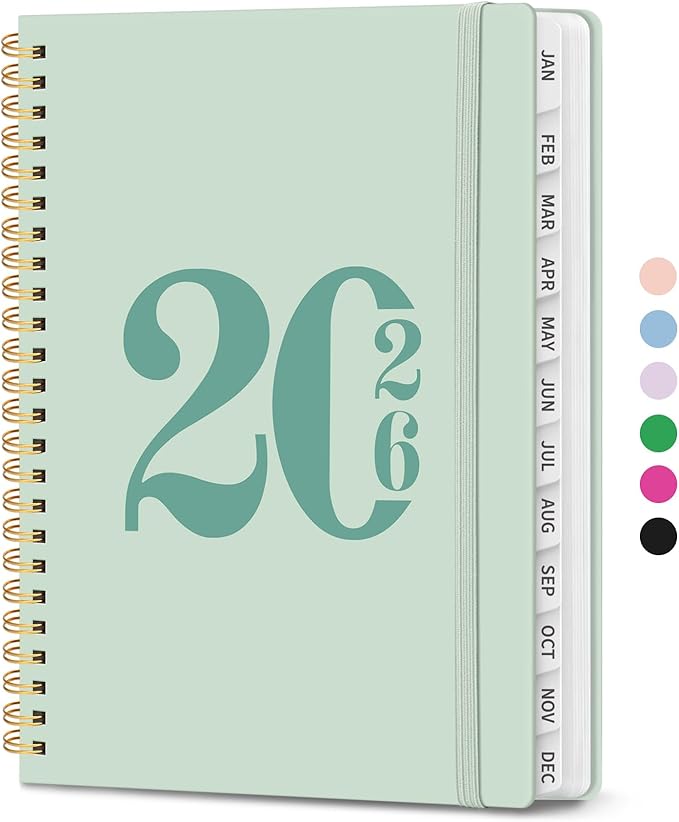 2026 Planner, Weekly and Monthly Calender Planner, Jan 2026 to Dec 2026, Hardcover 2026 Calendar Planner Book with Tabs & Inner Pocket, Office Home School Supplies for Women & Men - A5 (6.3" x 8.5"), Mint