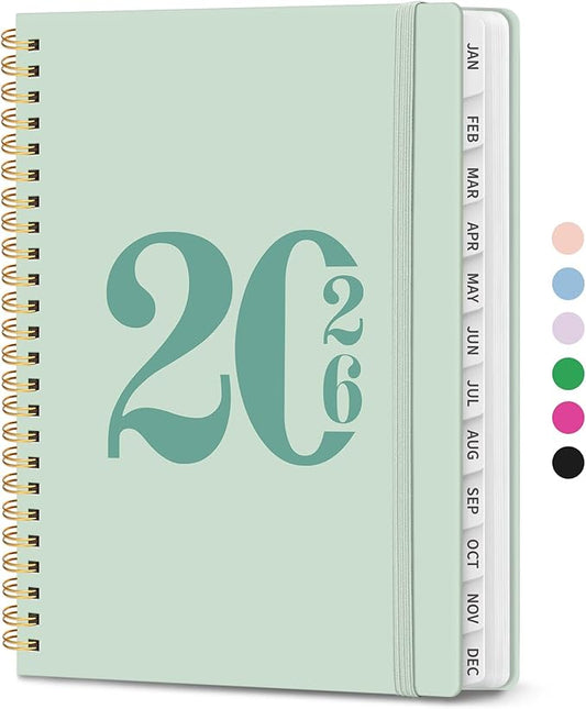 2026 Planner, Weekly and Monthly Calender Planner, Jan 2026 to Dec 2026, Hardcover 2026 Calendar Planner Book with Tabs & Inner Pocket, Office Home School Supplies for Women & Men - A5 (6.3" x 8.5"), Mint