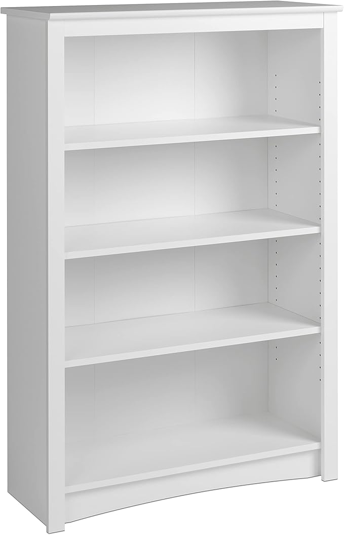 Prepac Sonoma 4-Tier Bookcase 48"H with 3 Adjustable Shelves, White Storage Cabinet, Modern Display Cabinet, Bookshelf with Storage Shelves for Home Office, Living Room, Bedroom Organizer