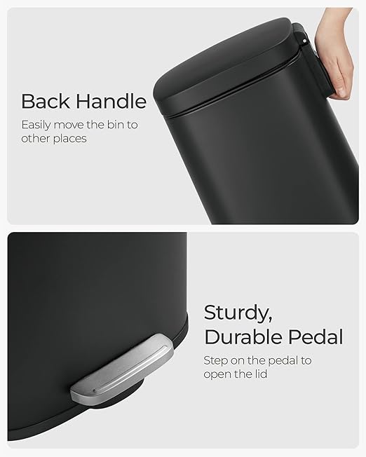 SONGMICS Trash Can with Lid, 8 Gallon Garbage Can, Stainless Steel Small Waste Bin with Step Pedal and Inner Bucket, Soft Close, Kitchen, Black ULTB102B01