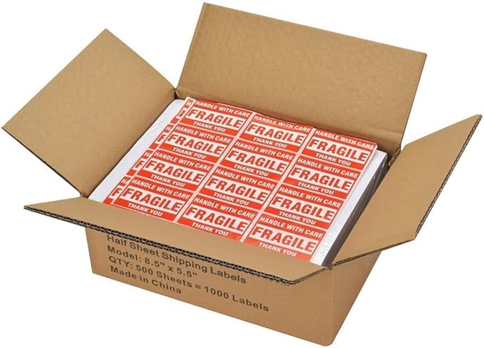MFLABEL Half Sheet Shipping Labels 2-UP (100 Labels, 8.5"x5.5") - Round Corner Laser/Inkjet Labels for FedEx, UPS, Amazon FBA Strong Adhesion Corrugated Box Labels