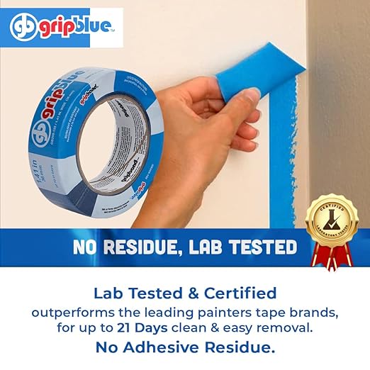 Blue Painters Tape 1.5 Inch Wide, 1 Roll Masking Tape - Perfect for Precise Lines on Walls & Trim, Multi-Surface, Residue-Free, Easy Removal - Ideal for Indoor & Outdoor Use, 1.41in x 60yds