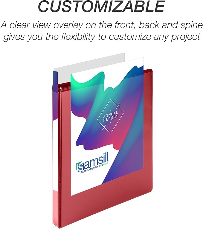 Samsill Durable 0.5 Inch Binder, Made in USA, D Ring Binder, FSC 100% Recycled Chipboard, Red, 4 Pack