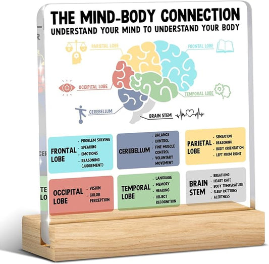 Therapy Office Decor, Mental Health Desk Decor, School Counselor Gifts, Gifts for Women Psychologist School Counselor Therapist, Halloween Christmas Gift Mind Body Connection Acrylic Sign