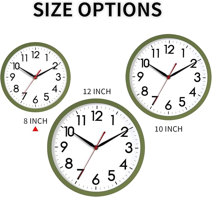 AKCISOT Wall Clock 8 Inch Silent Non-Ticking Modern Clocks Battery Operated - Analog Small Classic for Office, Home, Bathroom, Kitchen, Bedroom, School(Olive Green)