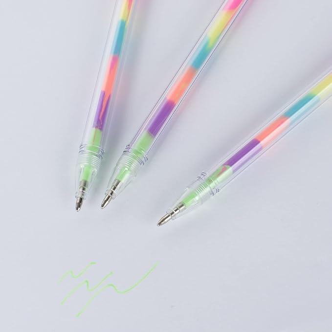 12 Pack Rainbow Pompom Gel Pen with Rainbow Ink