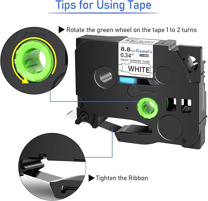 USUPERINK 5 PK Compatible for Brother Ptouch HSe-221 HSe221 HS-221 HS221 8.8mm Black on White Heat Shrink Tube Label Tape use in PT-D210 PT-D400 PT-E300 PT-E500 PT-P750WVP Label Maker (0.34''x 4.92ft)