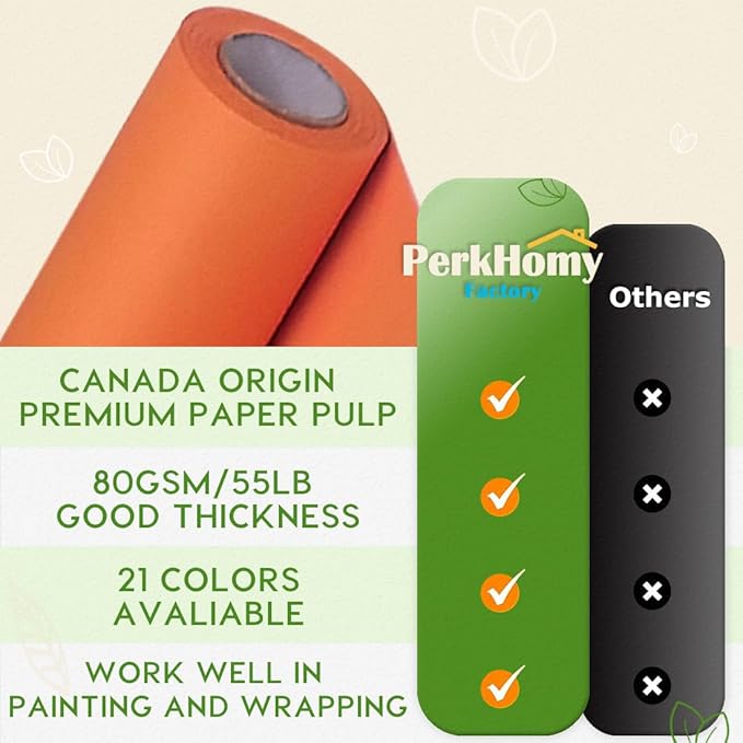 PerkHomy 48" x 2,400" (200') OrangeRed Kraft Paper Roll for Craft Bulletin Board Paper Art Table Covering Crafting Gift Wrapping Bouquet Packing Parcel 80GSM 55LB (OrangeRed, 48" x 200')