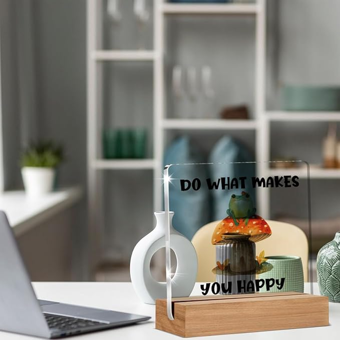 Mushroom Decor, Cottagecore Gifts for Women Men, Nature Frog Decorations, Do What Makes You Happy Bedroom Desk Decor Signs Plaque