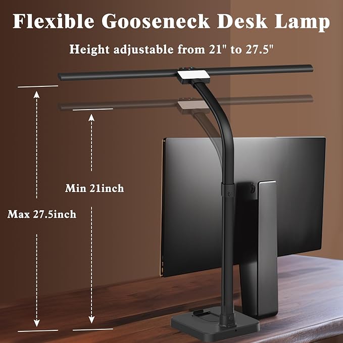 LED Desk Lamp for Home Office, 24W Bright Desk Lamp with Phone Holder Base - 25 Lighting Modes Eye-Caring Desk Light Adjustable Gooseneck Lamp for Workbench Drafting Reading Study