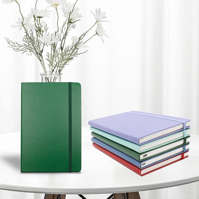 Deziliao Hardcover Notebook Journal 160 Pages, Lined Journal Notebooks for Work, 100Gsm Premium Thick Paper with Pocket, Medium 5.7"x8.4", Christmas Gift（Dark-Green, Ruled）