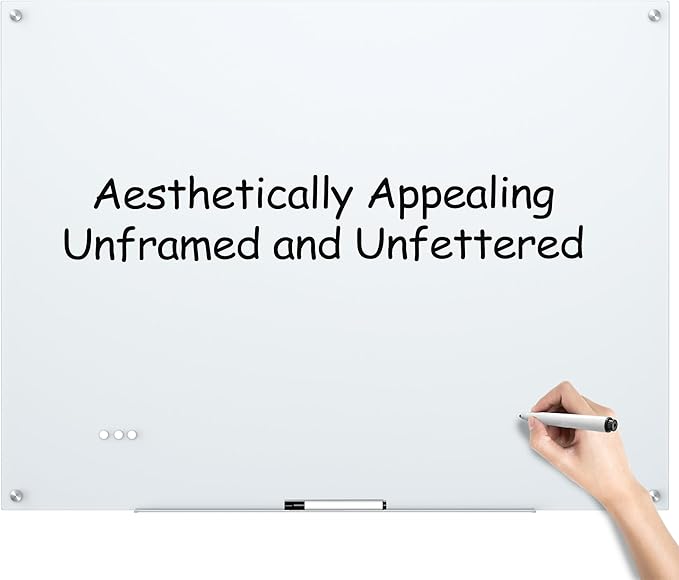 VUSIGN Magnetic Glass Dry Erase Whiteboard, 36" x 24" Frameless Glass Board for Wall Mounted, Durable Whiteboard Includes 4 Magnets, 2 Markers, and 1 Eraser for Classroom, Home, Office Supplies