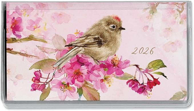 2026 Year of Birds Planner Pocket Calendar & Memo Pad, 3.5-Inch x 6.5-Inch Size Closed, Bookstore-Quality Monthly Floral Purse Calendars With 30 Note Pages for Kitchen & Office