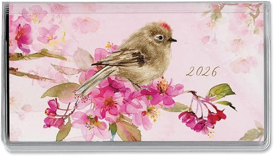 2026 Year of Birds Planner Pocket Calendar & Memo Pad, 3.5-Inch x 6.5-Inch Size Closed, Bookstore-Quality Monthly Floral Purse Calendars With 30 Note Pages for Kitchen & Office