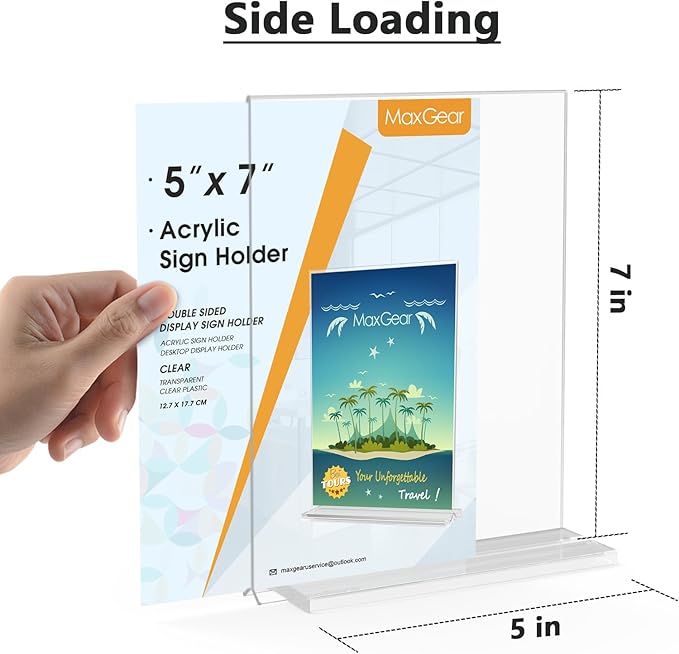 MaxGear 5x7 Acrylic Sign Holder 6 Pack, Clear Table Display Stand， Double Sided Flyer Menu Holder Photo Frame, Plastic Paper Holder Acrylic Picture Frames for Stores, Restaurants, Hotels, Office