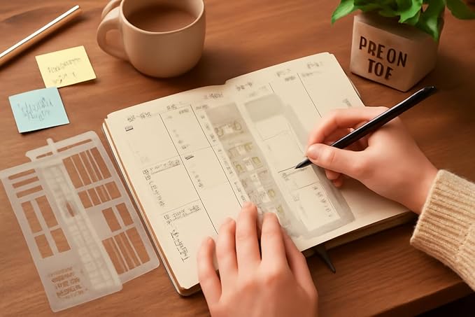 Handmade Flexible Record Template, 3-Pack Planner Stencils Set for Journaling, Habit Trackers, Task Lists & Daily Planning, Compatible with Dot Grid Journals, Coils, Discs & Rings (A)