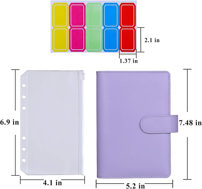 Antner A6 Budget Binder with Zipper Cash Envelopes for Money Organizer & Budgeting, PU Leather Budget Planner Money Saving Binder with Cash Stuffing Envelopes & Labels for Home Office Travel, Purple