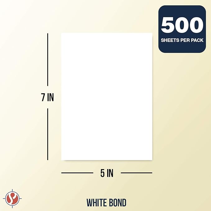 White Memo Sheets, 20lb Paper, 500 Sheets Per Pack (5 x 7)