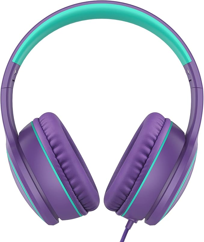 RORSOU R10 Over-Ear Headphones with Microphone, Lightweight Folding Stereo Bass Headset with 1.5M No-Tangle Cord, Portable Wired Headphones for Smartphone Tablet Computer MP3 / 4 (Purple)