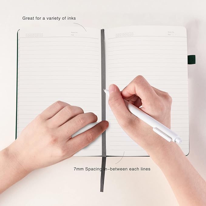 Deziliao Lined Journal Notebooks with Pen Loop, Hardcover Notebook Journal for Work, 100Gsm Premium Thick Paper with Inner Pocket, Medium 5.7"x8.4", （Dark-Green, Ruled）
