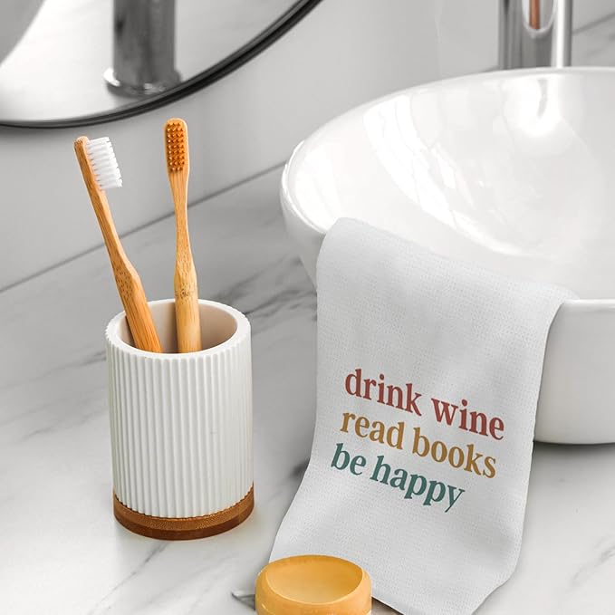 Gifts for Wine and Book Lovers Kitchen Towels, Bookish Bookworm Gifts Hand Towels, Reading Lover Gift, Drink Wine Read Books Decorative Dish Tea Towels for Bar Kitchen, 16x24 Inch