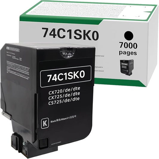 74C1SK0 7000 Pages High Yield Toner Cartridge Compatible for Lexmark 74C1S for Lexmark 74C1SK0 for CS725 CX725 CS720 CS720de CS725de CX725de Laser Printer (1BK, 1-Pack)