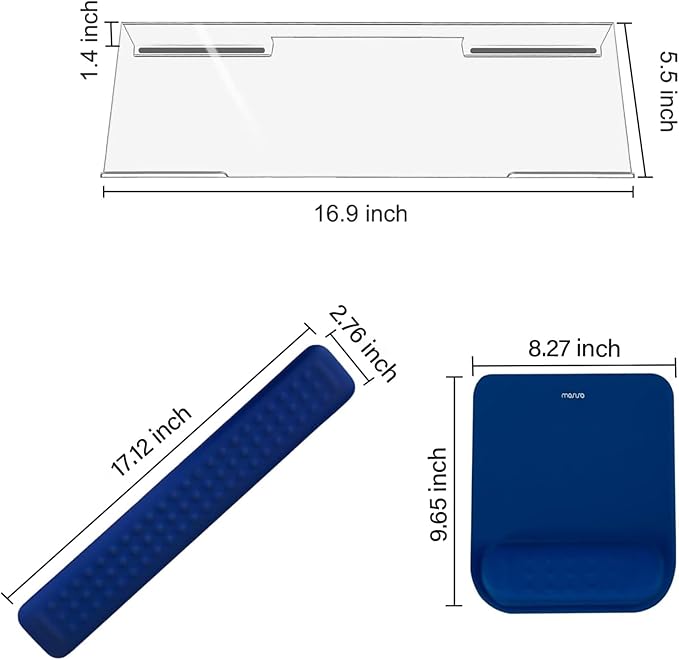 MOSISO Computer Keyboard Stand&Wrist Rest Support for Keyboard &Mouse Pad Set, Ergonomic Massage Wrist Rest Set, Easy Typing Working Acrylic Clear Stand for Office Home, Navy Blue